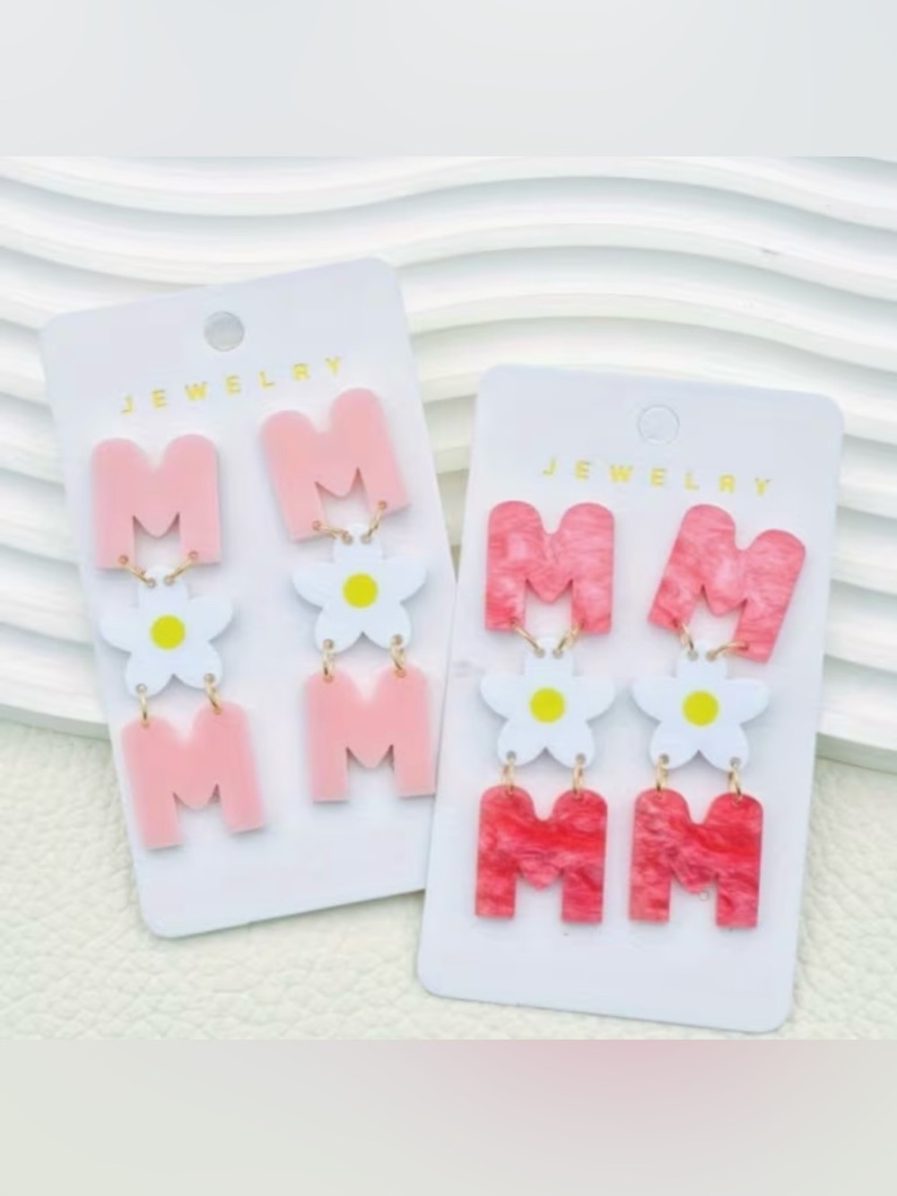 MOM Daisy Floral Drop Earrings - Light Pink or Hot Pink